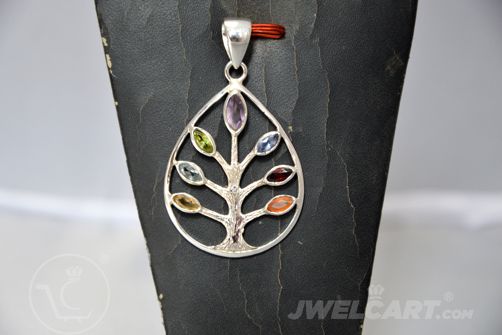 Healing Seven Chakra Leaf Design Silver Pendant