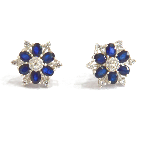 blue sapphire diamond silver studs jwelcart.com
