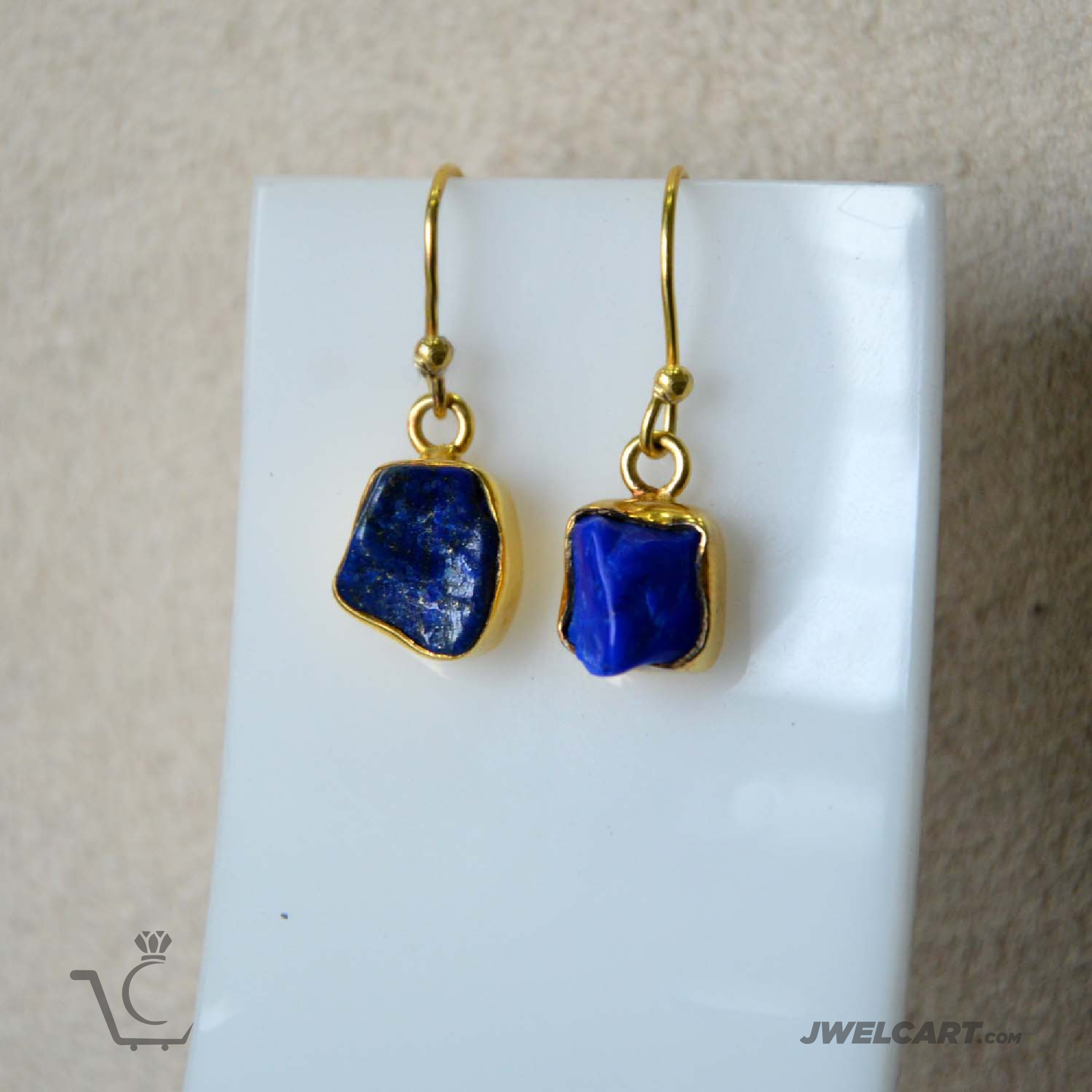 rough blue lapis stone 18k gold plated earrings jwelcart.com
