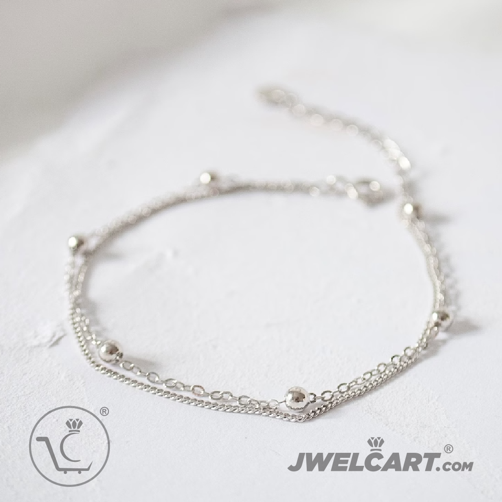 silver beaded anklets payal jwelcart.com