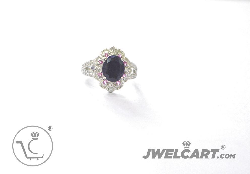black and pink stone sterling silver ring  jwelcart.com 