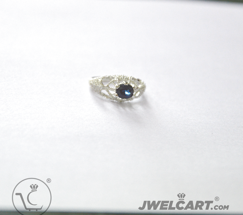 Sapphire Oval Cut Hammered Silver Ring Band