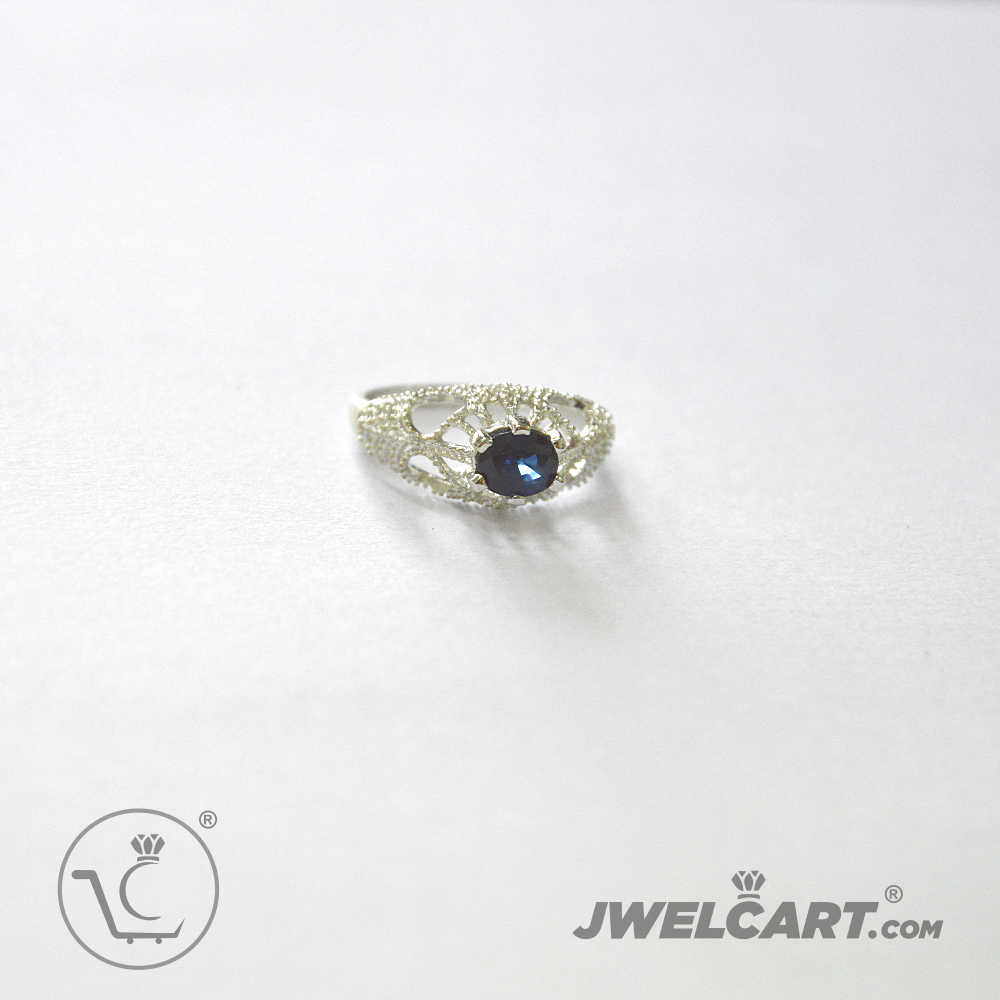 Sapphire Oval Cut Hammered Silver Ring Band