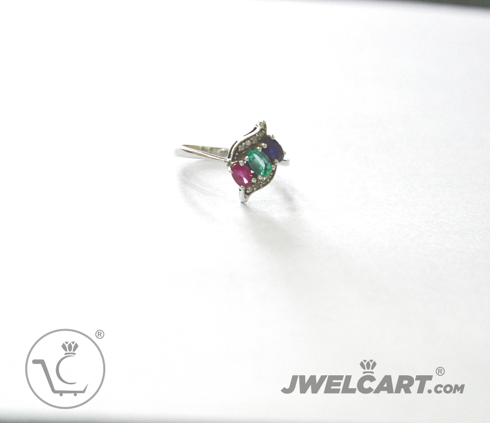 emerald ruby sapphire diamond silver ring jwelcart.com