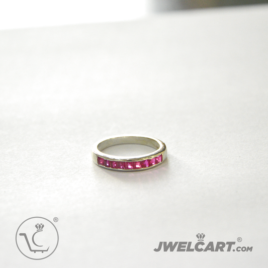 pink stone half eternity silver ring jwelcart.com