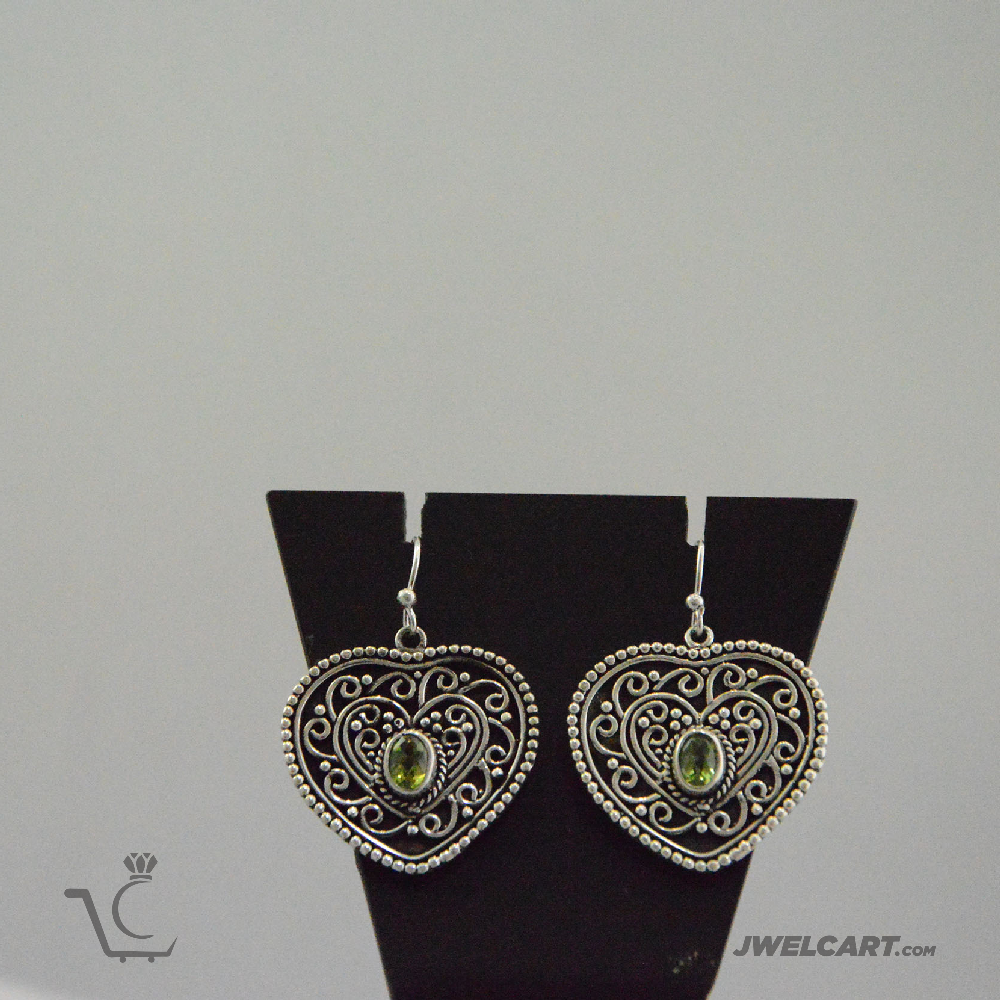 heart design gemstone silver hoops  jwelcart.com