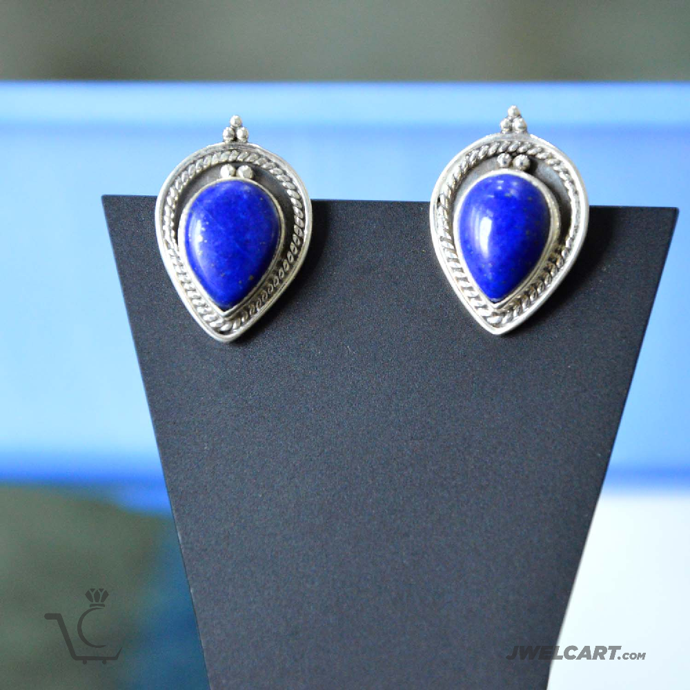 blue lapis silver studs earrings jwelcart.com