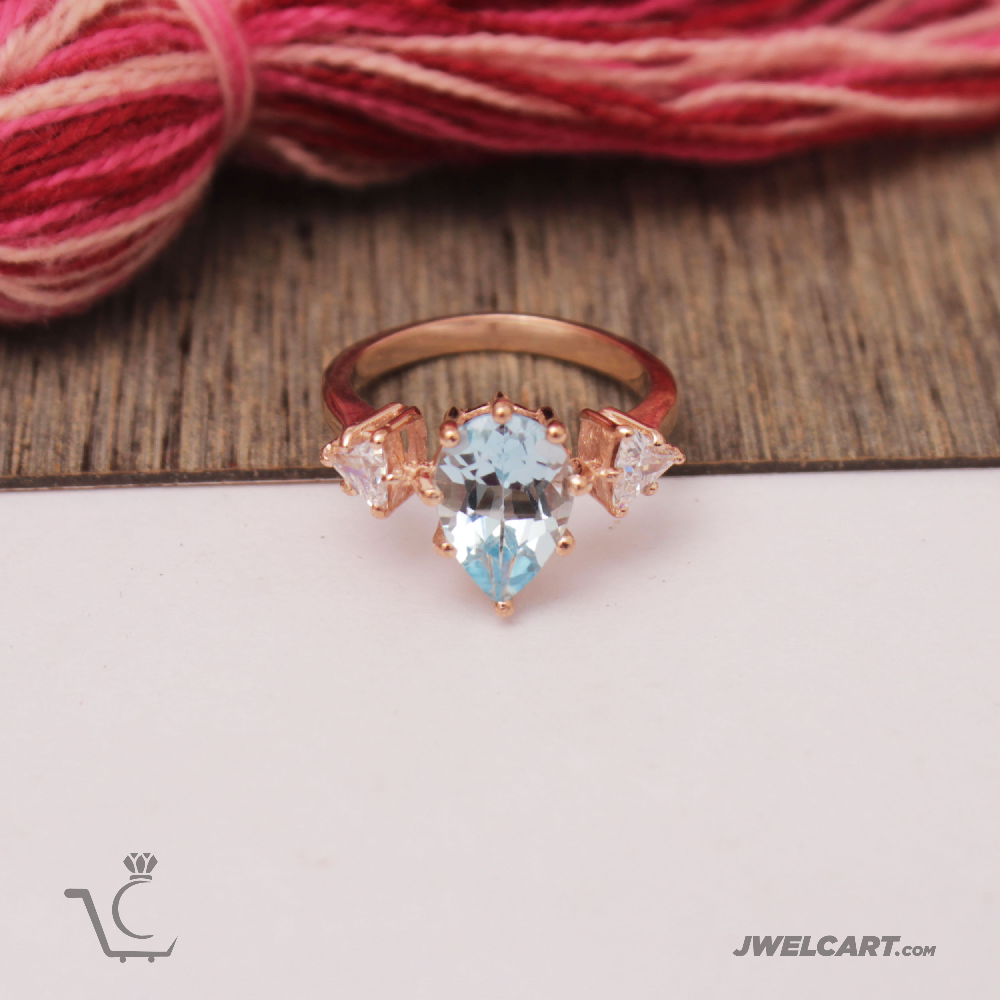 blue stone rose gold plated silver ring jwelcart.com