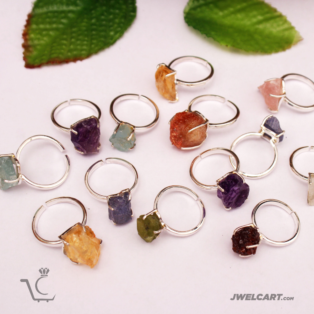 Raw healing crystals women's ring Jwelcart.com
