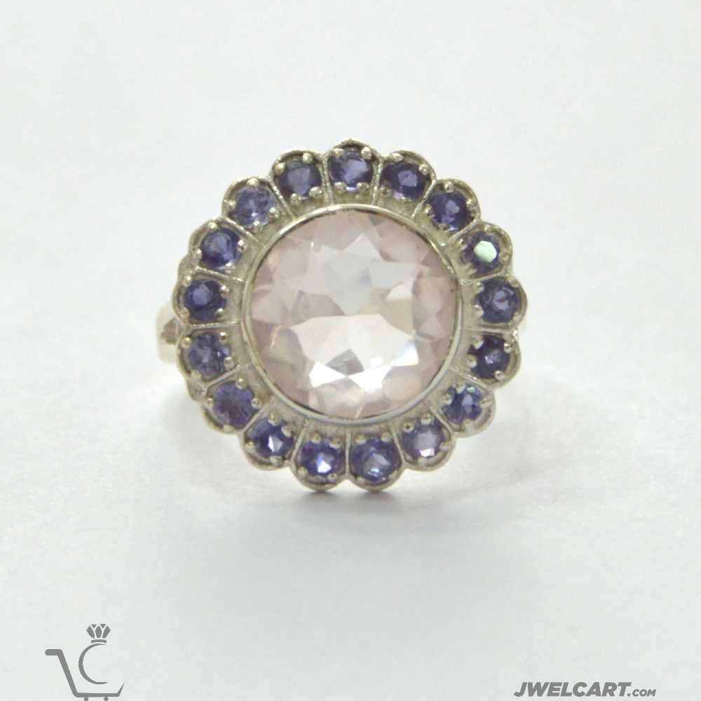 Rose quartz Iolite silver ring jwelcart.com